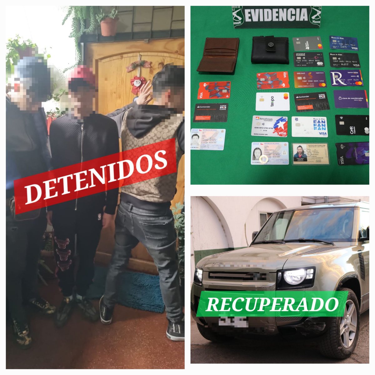 #Pudahuel: Carabineros de la 55° comisaria, en esta última noche, 𝐝𝐞𝐭𝐢𝐞𝐧𝐞𝐧 𝐚 𝟎𝟑 𝐬𝐮𝐣𝐞𝐭𝐨𝐬 𝐩𝐨𝐫 𝐞𝐥 𝐑𝐨𝐛𝐨 𝐜𝐨𝐧 𝐈𝐧𝐭𝐢𝐦𝐢𝐝𝐚𝐜𝐢𝐨́𝐧 de un automóvil, con el método del 'Portonazo', recuperando automóvil y otras especies.
#LaPrevencionEsNuestraEsencia