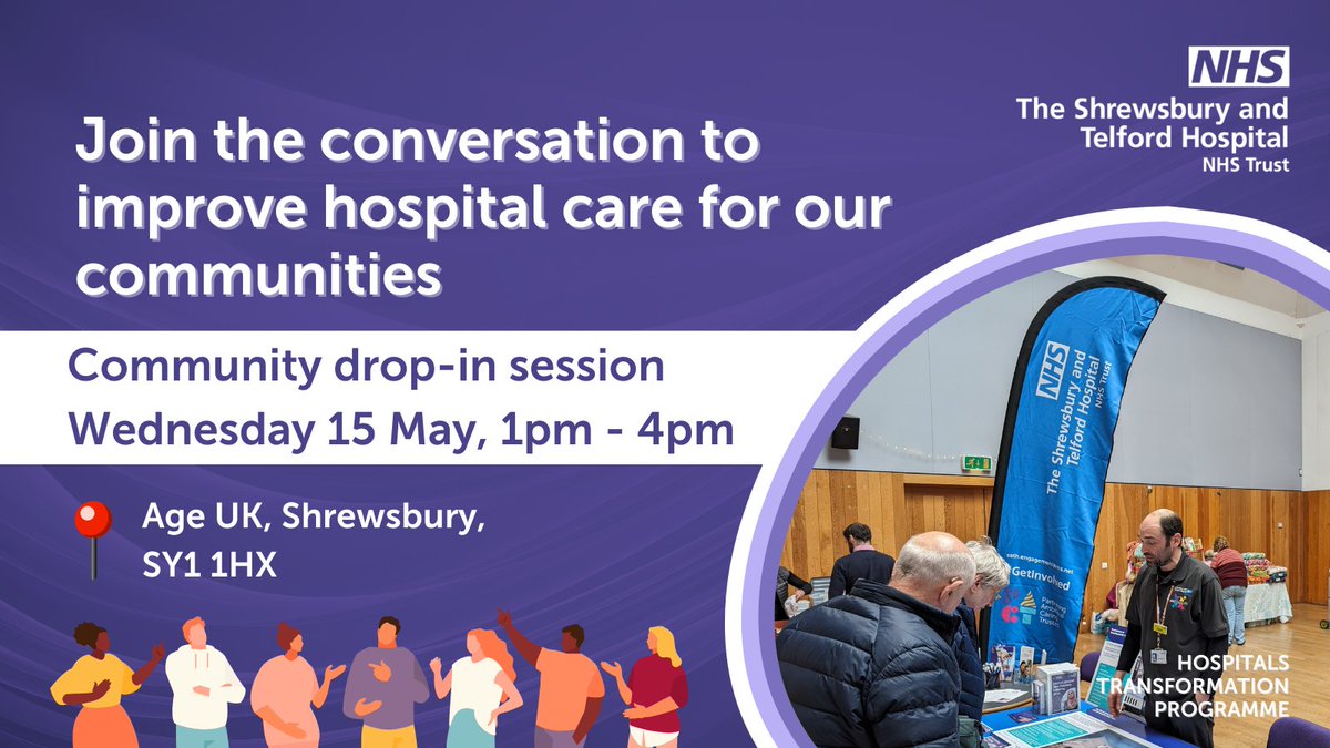 Join the Hospitals Transformation Programme on Wednesday 15 May, 1pm - 4pm at the Age UK offices in Shrewsbury town centre📍 Find upcoming roadshow dates below👇 sath.nhs.uk/about-us/get-i…