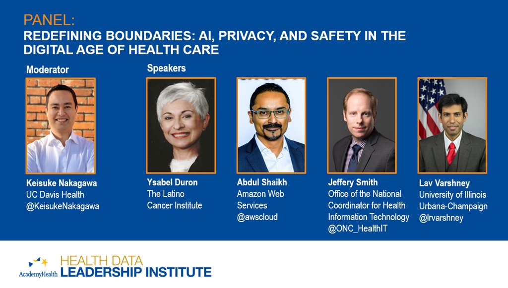 Join us at the Health Data Leadership Institute next week and don't miss the session: 'Redefining Boundaries: AI, Privacy, and Safety in the Digital Age of Health Care.' Explore the full agenda: academyhealth.org/page/2024-hdli…