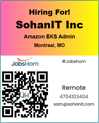 🚨#jobalert
👉#ApplyNow: jobshorn.com/job/amazon-eks…
Sohanit Inc
#hiring for #Amazon_EKS_Admin
Location: #Montreal (#Remote)
Please Share your resume to sam@sohanit.com/ 4704103404
#AmazonEKS #EKSAnywhere #Kubernetes #Container #CloudComputing #AWS #DevOps  #Terraform #jobshorn