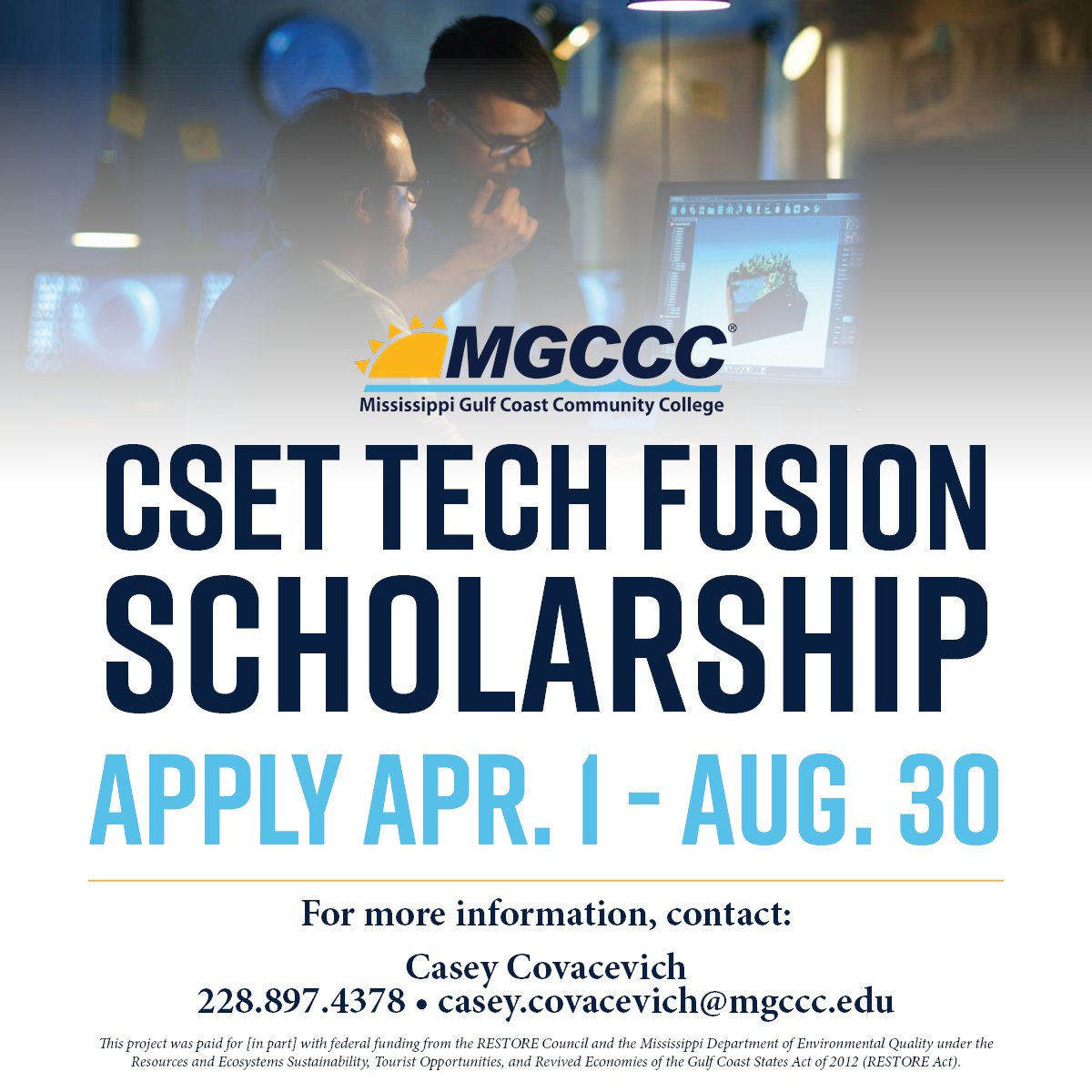 🚨Scholarship Opportunity 🚨 The CSET Tech Fusion Scholarship is available to current and future students interested in Coding, IT Specialist, Live Entertainment Technology and several other programs! The deadline to apply is August 30! Apply NOW at mgccc.edu/cset-tech-fusi…