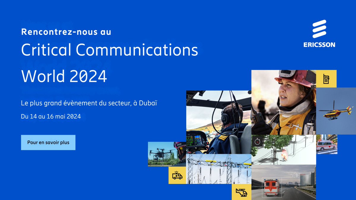 Nous présenterons nos solutions de sécurité publique lors de l'événement Critical Communications World #CCW24, qui se tiendra à Dubaï du 14 au 16 mai de cette année ! 🚨🌍🆘 Pour un aperçu de l'événement de l'an dernier à Helsinki, regardez cette vidéo : m.eric.sn/7sim50RseZH