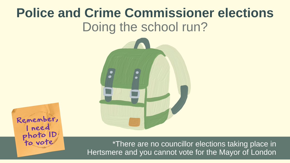 It’s nearly time to collect the kids from school. 
Why not go via the polling station to have your say on who should be the next Police and Crime Commissioner (PCC) for Hertfordshire?
Don't forget your photo ID!
#PCC2024 #HaveYourSay