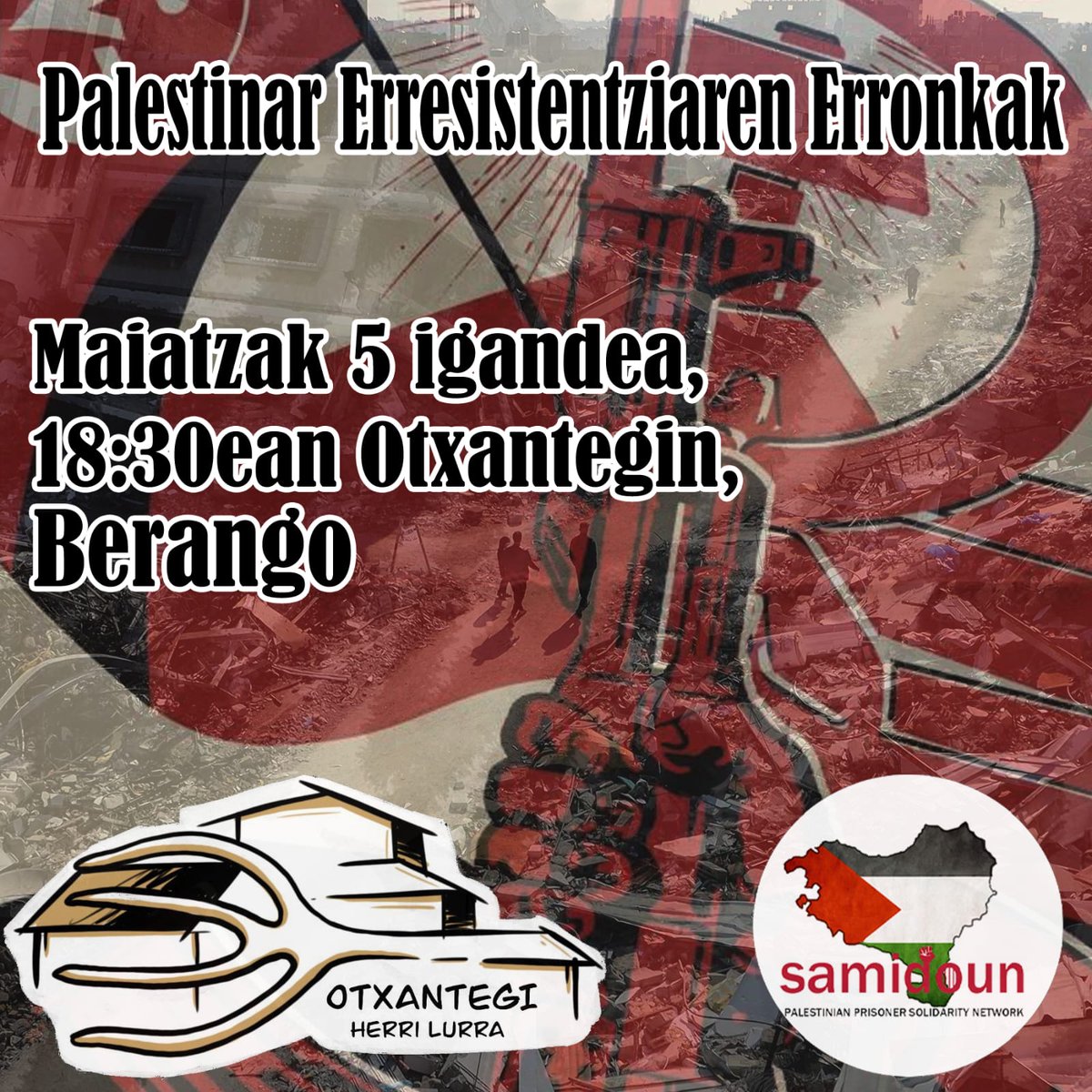 Domeka honetan Palestinaren egoeraren inguruko hitzaldia izango dugu Otxantegin @samidoun_eus en eskutik. Animatu!