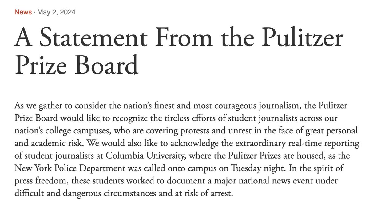 The Pulitzer Board gives a shoutout to student journalists.