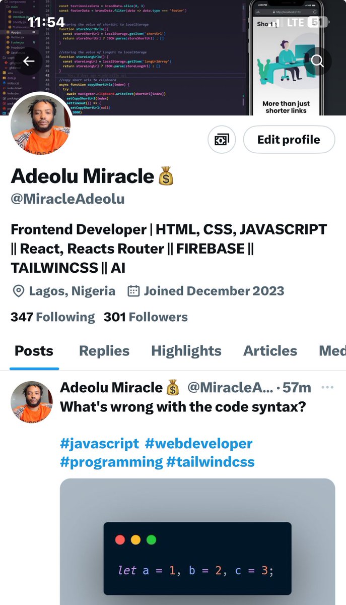 I just hit 300+ followers on #X
Let's keep #Connect with people who are interested in: 
Coding 
#webdevelopment
#webdev 
Front End 
Back end 
React/Nextjs  
Javascript/Typescript  
#TailwindCSS 
UI/UX 
Software Development  
#letsconnect #buildinpublic #javascript #react