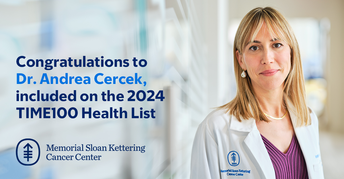 Congratulations to Dr. @AndreaCercek, a gastrointestinal oncologist at MSK, who was named to the inaugural 2024 @TIME 100 Health, a new annual list of 100 individuals who most influenced global health this year. #TIME100Health