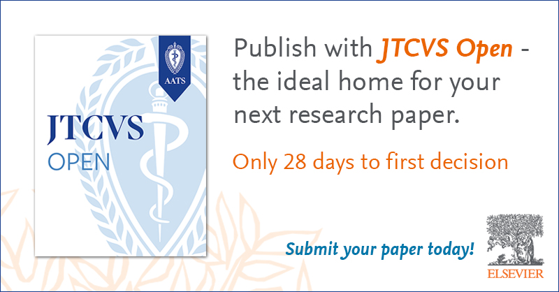 Submit your paper to JTCVS Open, an open-access journal from @AATSHQ today: spkl.io/60124NB5u #surgery #OpenAccess #ThoracicSurgery