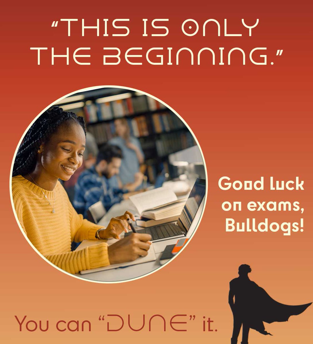 Exams begin today. And you know, you've got this! We want to wish all our students the best of luck. Remember we are here for you! Take it one step at a time. And don't forget to breathe. #DeStressFest #finals #exams