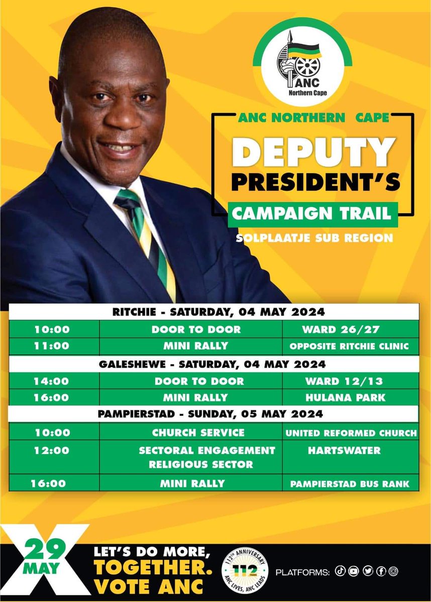 We are hosting the Deputy President, comrade Paul Mashatile, this weekend. This is real leadership and not the clowns we are subjected to in this campaign🖤💚💛