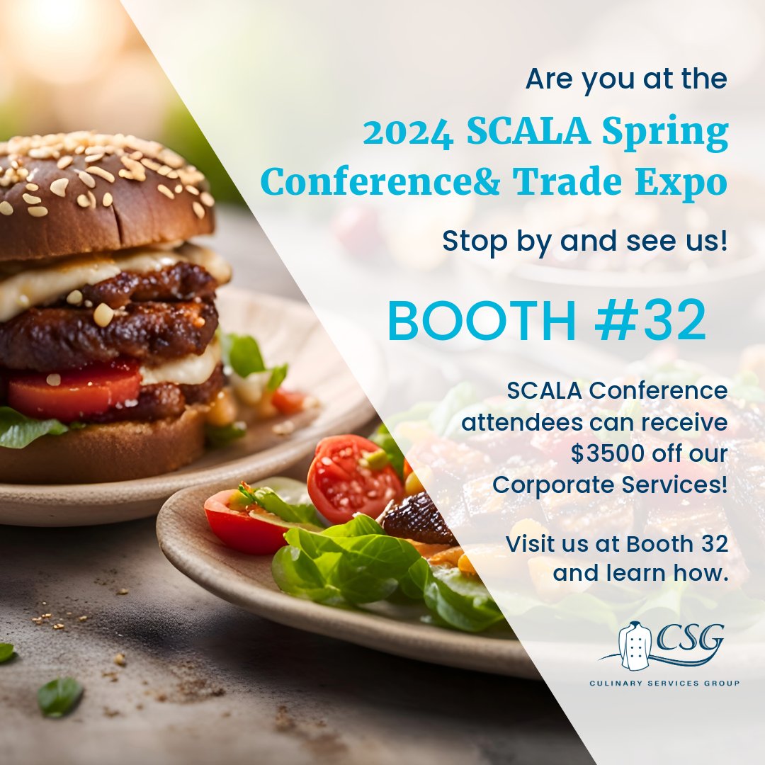 Are you currently at the 2024 SCALA Spring Conference & Trade Expo? Come see us at booth 32! Our recipe for success starts with fresh, high-quality ingredients that are locally sourced.

#SCALA #foodservice #foodmanagement #culinaryservices #culinaryservicesgroup