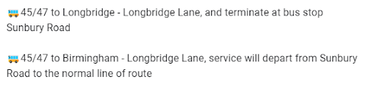 DIVERSION⚠️ 1st and 2nd May, 7 PM - 5 AM (each day) Bristol Road South will be closed from Longbridge Lane to Longbridge Island for Highway Repairs, 🚌45/47 will be in diversion: