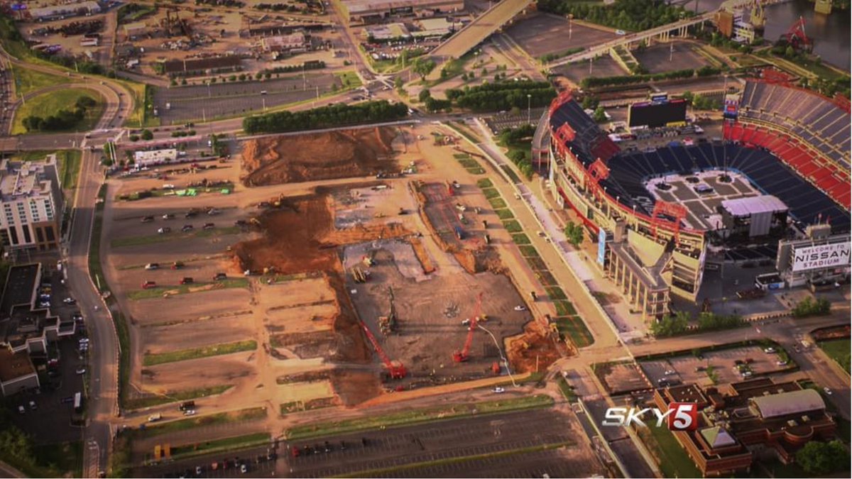 Nissan Dome Stadium progress from Sky5.  Lots of soil movement in remediation of site.  #DowntownNashvilleConstruction