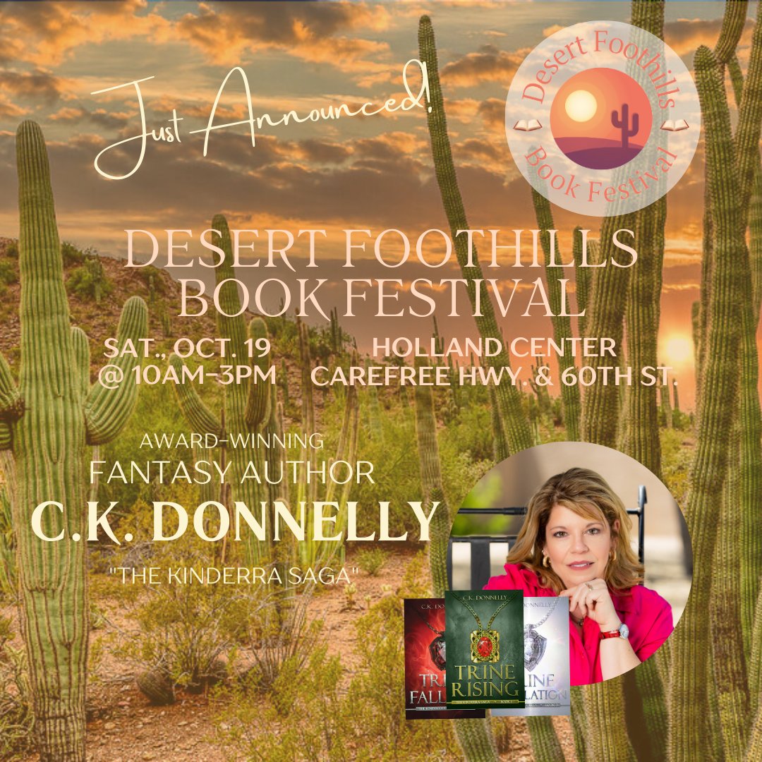 JUST ANNOUNCED!
Join me at one of Phoenix's fastest-growing book events, the 2024 Desert Foothills Book Festival, Sat., Oct. 19, at the Holland Center.

#DesertFoothillsBookFest #BookExpo #FantasyAuthor #FantasyBooks #CelebratingAuthors #RomanticFantasy #epicfantasy