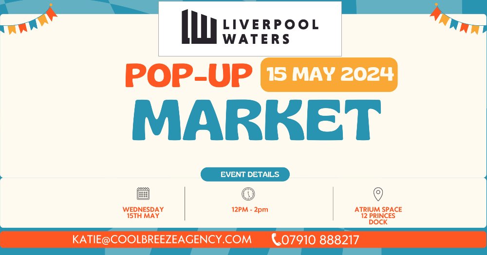 The Liverpool Waters Pop-Up Market is back on the 15th of May 🥳 We'll be joined by some fantastic businesses on the afternoon, and if you'd like to get involved, there's still time! 👉 form.jotform.com/241016472529050