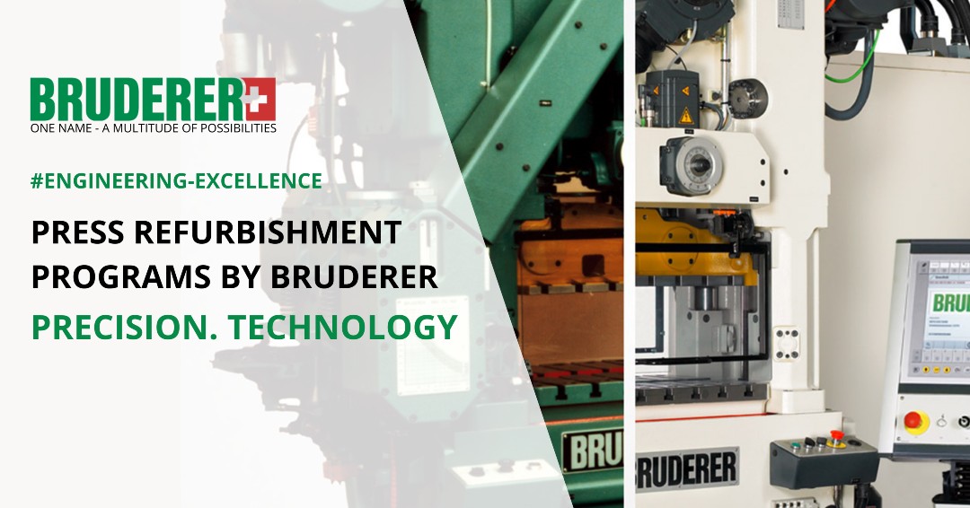 AS WELL AS NEW STAMPING PRESSES, WE OFFER FULL REFURBISHMENT SERVICES!
Presses, often 20-40 years old, can benefit from our refurbishment services using all genuine Bruderer parts to bring your press back into as-new OEM tolerances.

For more info, contact us at mail@bruderer.com