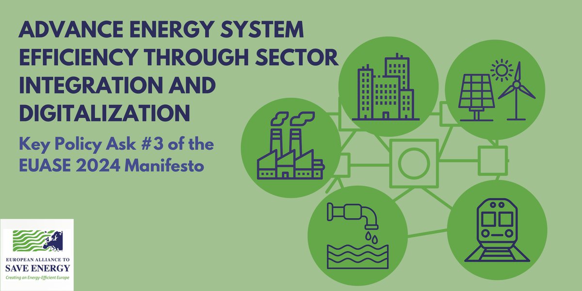 3⃣ The third key action in the @EUASE Manifesto is to advance #EnergySystemEfficiency through sector integration and digitalization. 👉 Read more information about sector integration: bit.ly/4dAQvl5 ⭐️ Read the EUASE 2024 Manifesto: bit.ly/3J2sYuZ