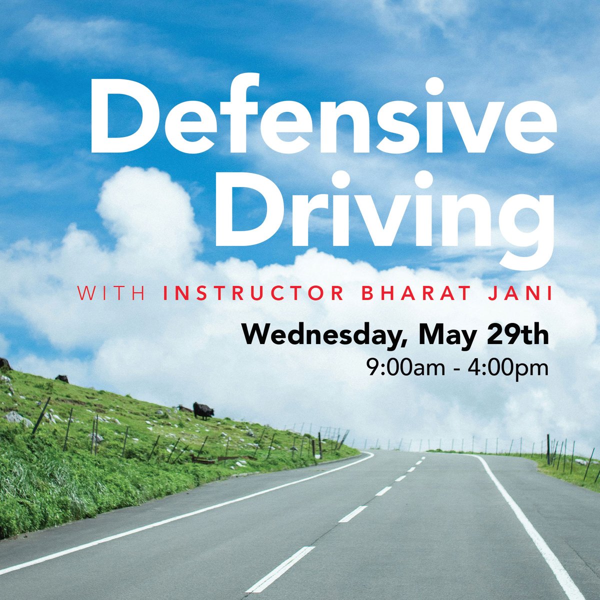 Instructor: Bharat Jani. A $45 materials fee is due by May 28. Cash or checks made payable to Bharat Jani. Feel free to bring lunch. Limited space.

Visit our website to register.

#defensivedriving #drivingcourse #insurance #hhﬂ  #librariesrock