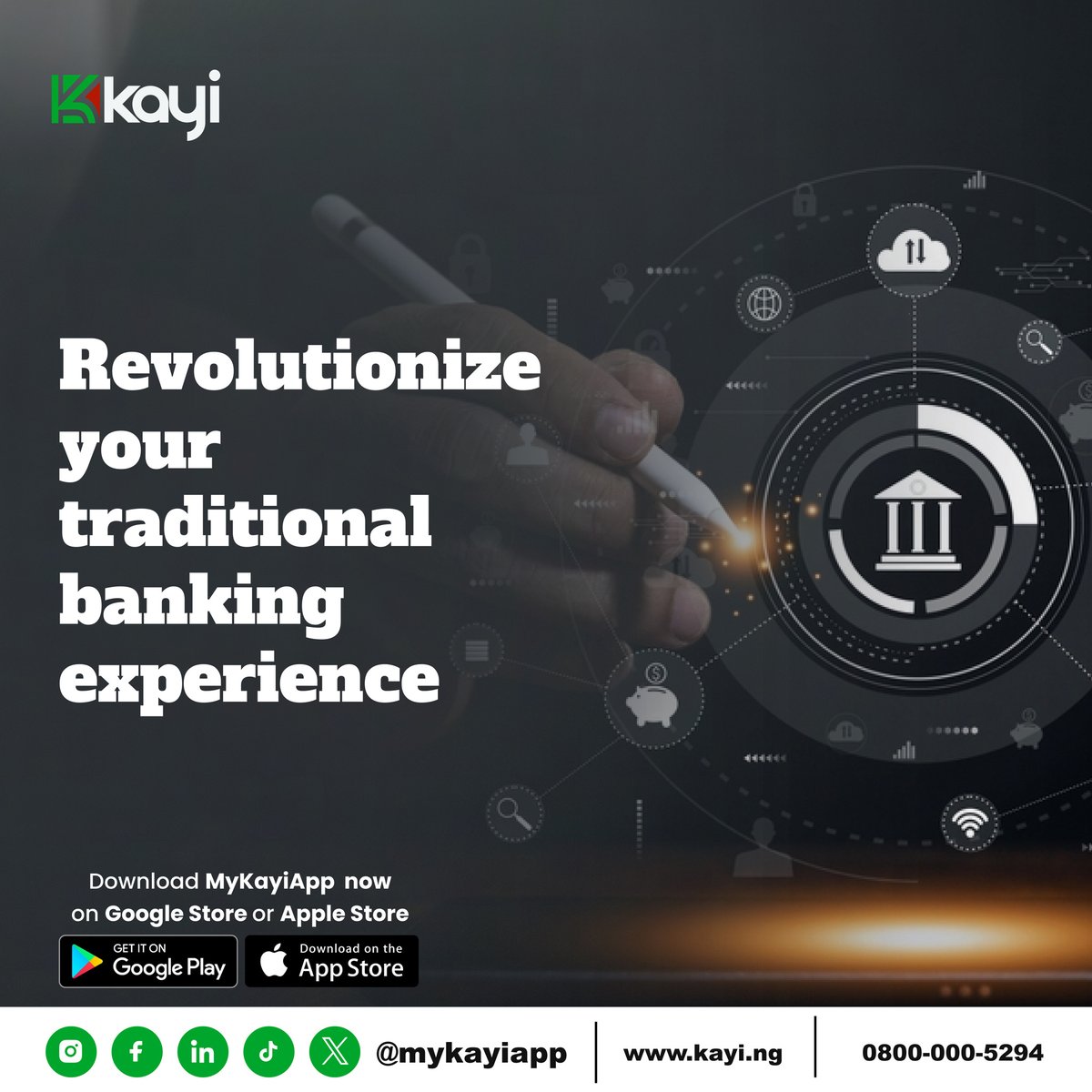 Revolutionize your traditional banking experience with MyKayiApp. Access it now on Google Play Store or Apple Store to unlock a dynamic digital financial journey with endless possibilities.

#MyKayiApp #NowLive #Kayiway #DownloadNow #downloadmykayiapp
