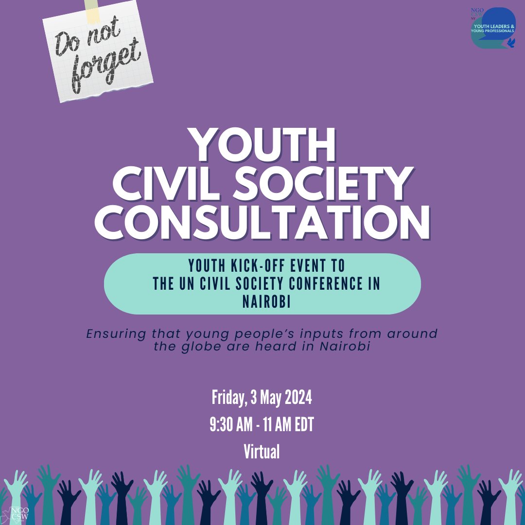 REMINDER: Youth Civil Society Consultation happening tomorrow 9:30 am - 11 am EDT! 🔗Link in bio to register & join