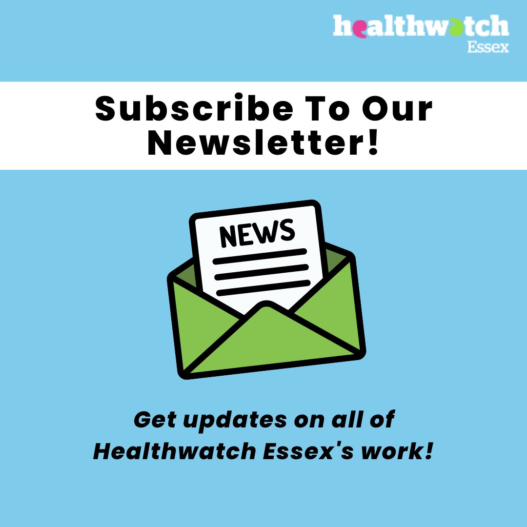 Are you subscribed to our newsletter? 📧 Each month, we share the latest news and updates on our projects, as well as ways you can get involved in sharing your own experiences to create change! Subscribe on our website: healthwatchessex.org.uk/newsletter-sig…