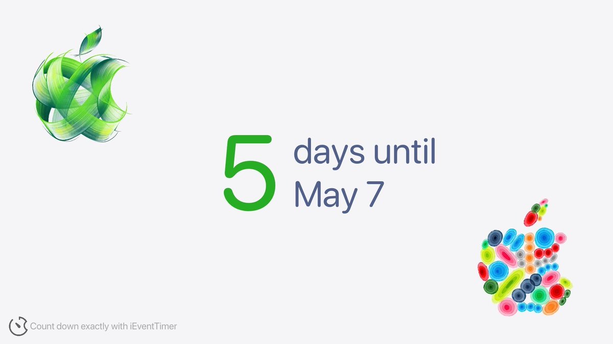 5 days until the next Apple Event.
It starts at 7 am PDT on May 7, 2024. 
#AppleEvent