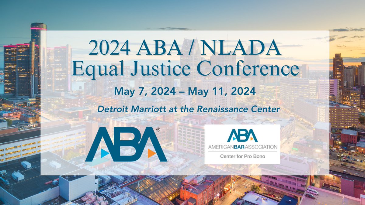 #WeeklyPresidentialSpotlight: Connect and learn with advocates at the forefront of legal services! Join @ABAEsq May 7-11 in Detroit for @ABACtrProBono's 2024 ABA/NLADA Equal Justice Conference. Enhance your practice & help strengthen civil justice. 
tinyurl.com/56empenb 
#ABA