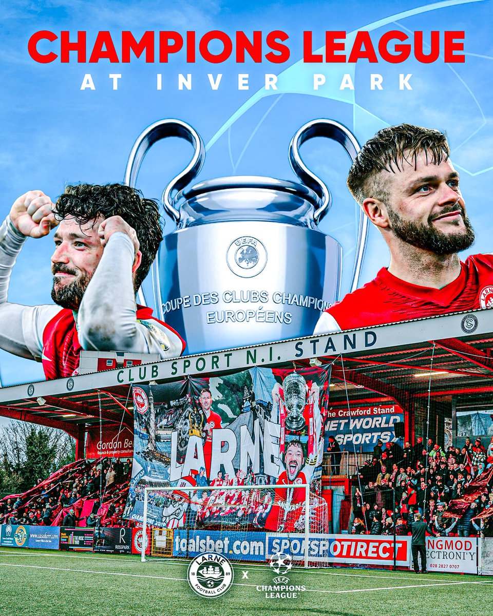 Tell everyone you know…📣 The @ChampionsLeague is coming to Inver Park in July 😍🌍 #WeAreLarne #ForTheTown