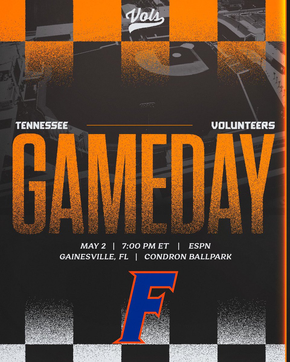 Primetime matchup on ESPN to open this weekend’s series at Florida! 🏟️ Condron Family Ballpark 🕖 7 p.m. 📺 @espn 📻 @VolNetwork (FM 99.1/AM 990) #GBO // #OTH // #BeatUF