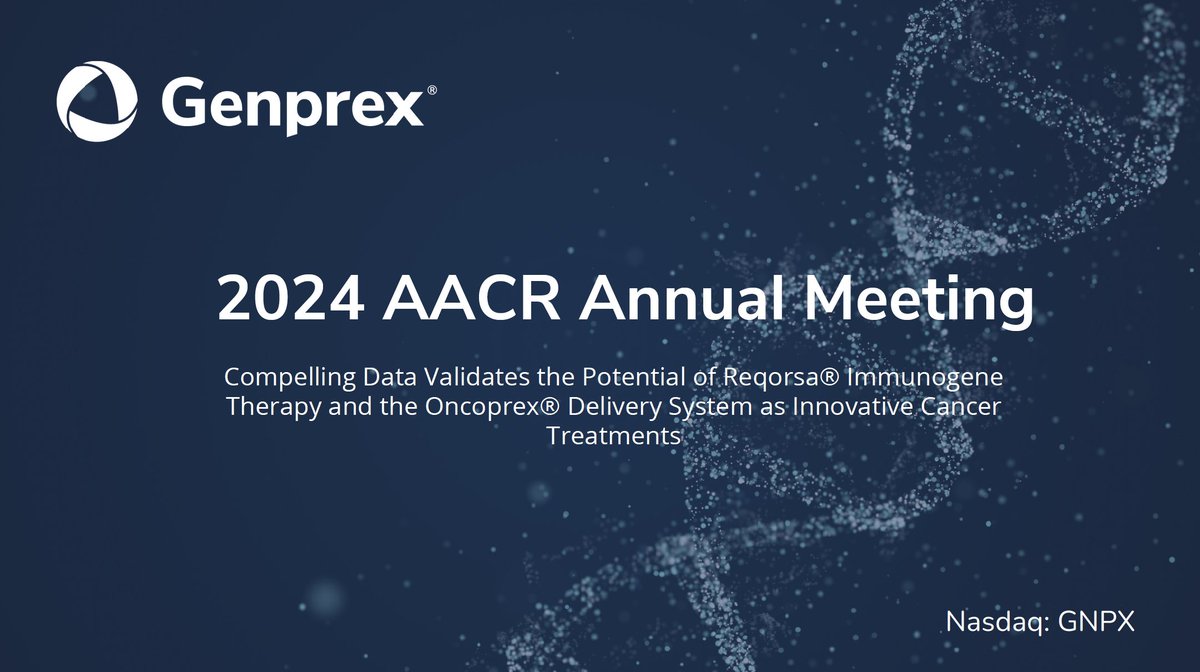 At #AACR24, collaborators presented positive preclinical data from studies of lead product candidate, Reqorsa® Therapy, as well as NPRL2 #genetherapy, which both utilize our Oncoprex® Delivery System for the treatment of lung cancer. Details: ow.ly/mmzG50RtHrA
 
@AACR $GNPX
