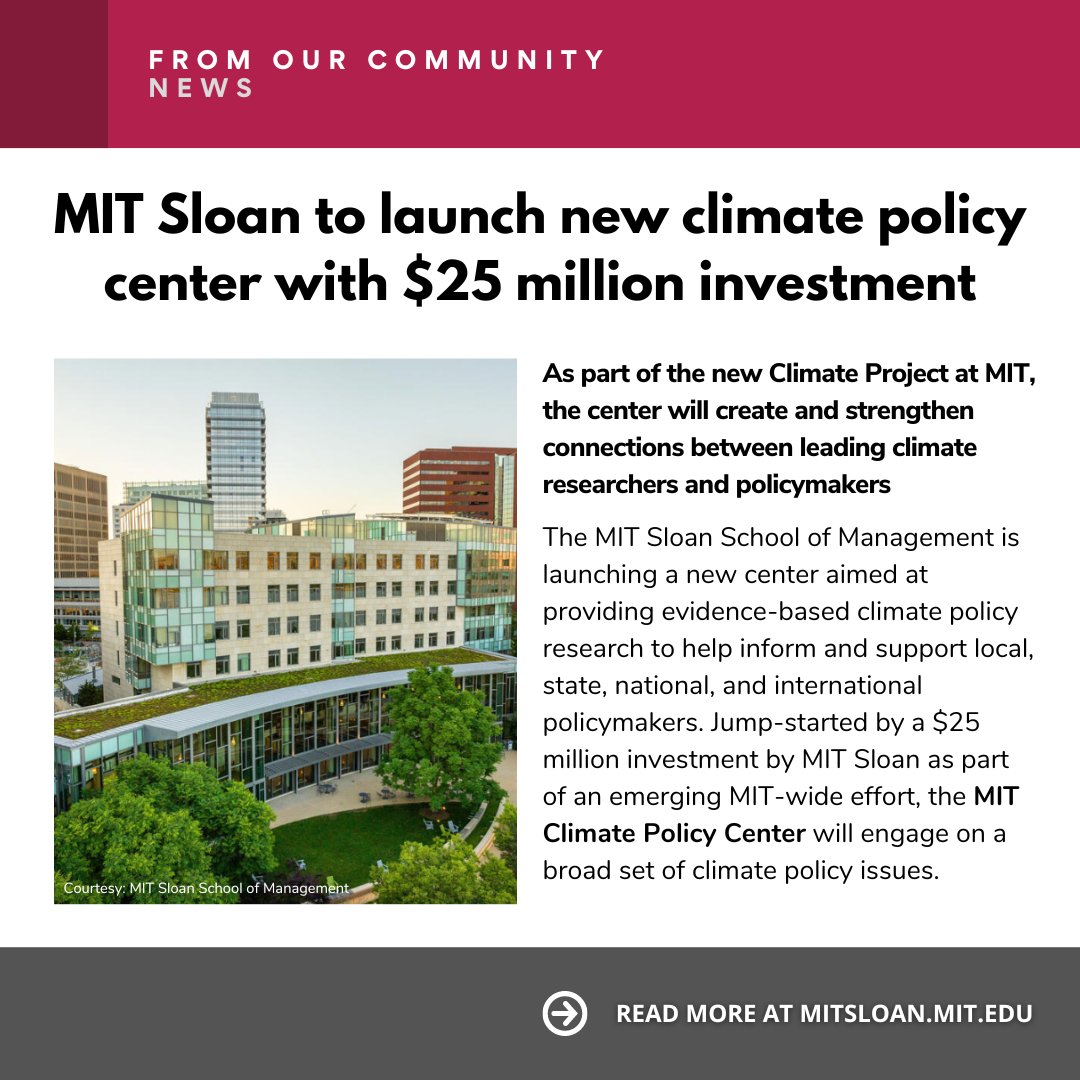 CHECK THIS OUT! ▶️ MIT Sloan School of Management officially launched the new MIT Sloan Climate Policy Center 🔗 Continue reading: ow.ly/JrO450RutqM #SystemDynamics #systemsthinking @MITSloan @MITSloanSusty