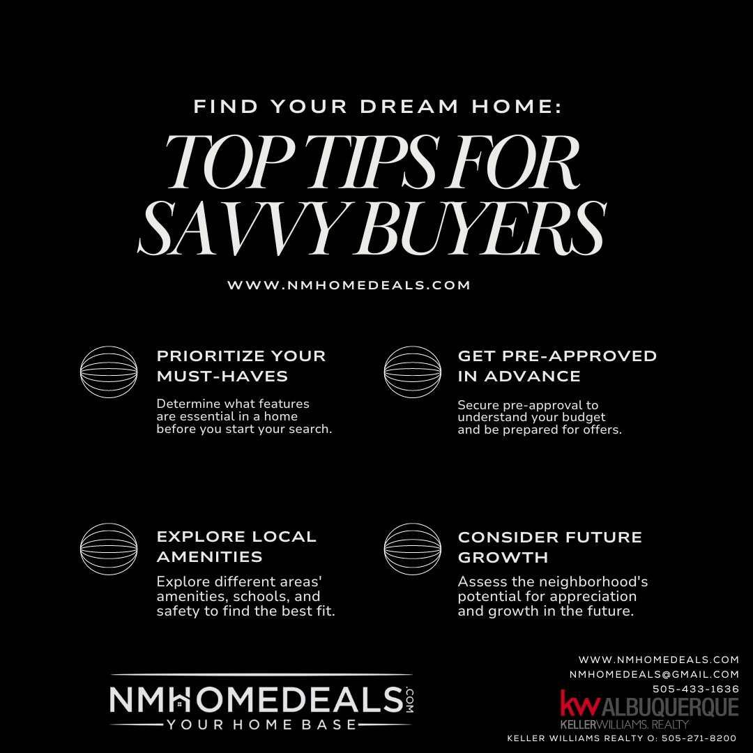 🔍 Seeking to make smart purchases? Here are some top tips for savvy buyers! 💡

#nmhomedeals #yourhomebase #realtortips #savvybuyers #buywithnmhomedeals