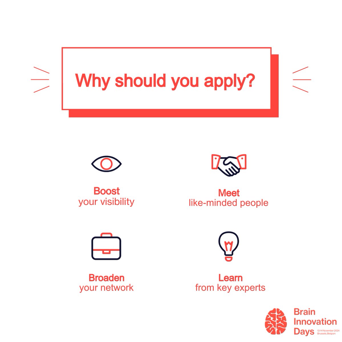 Four reasons to be part of the 2024 #BIDays!

📢 Boost your visibility
💼 Broaden your network
🤝 Meet like-minded people
💡 Learn from key experts in the field

Abstract submission for #BIDays is open for 2 more weeks, apply here: braininnovationdays.eu/abstract-submi…