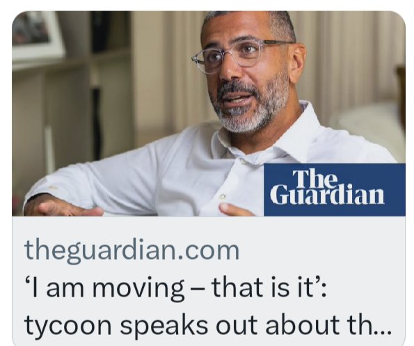 There's a care home on my street & its staff are largely men and women from ethnic minorities. They work days & nights, they pay their taxes. This pillock owns 10 properties in London & lives in a £20m flat. He's sulking because he doesn't want to pay tax. Fuck off I say.