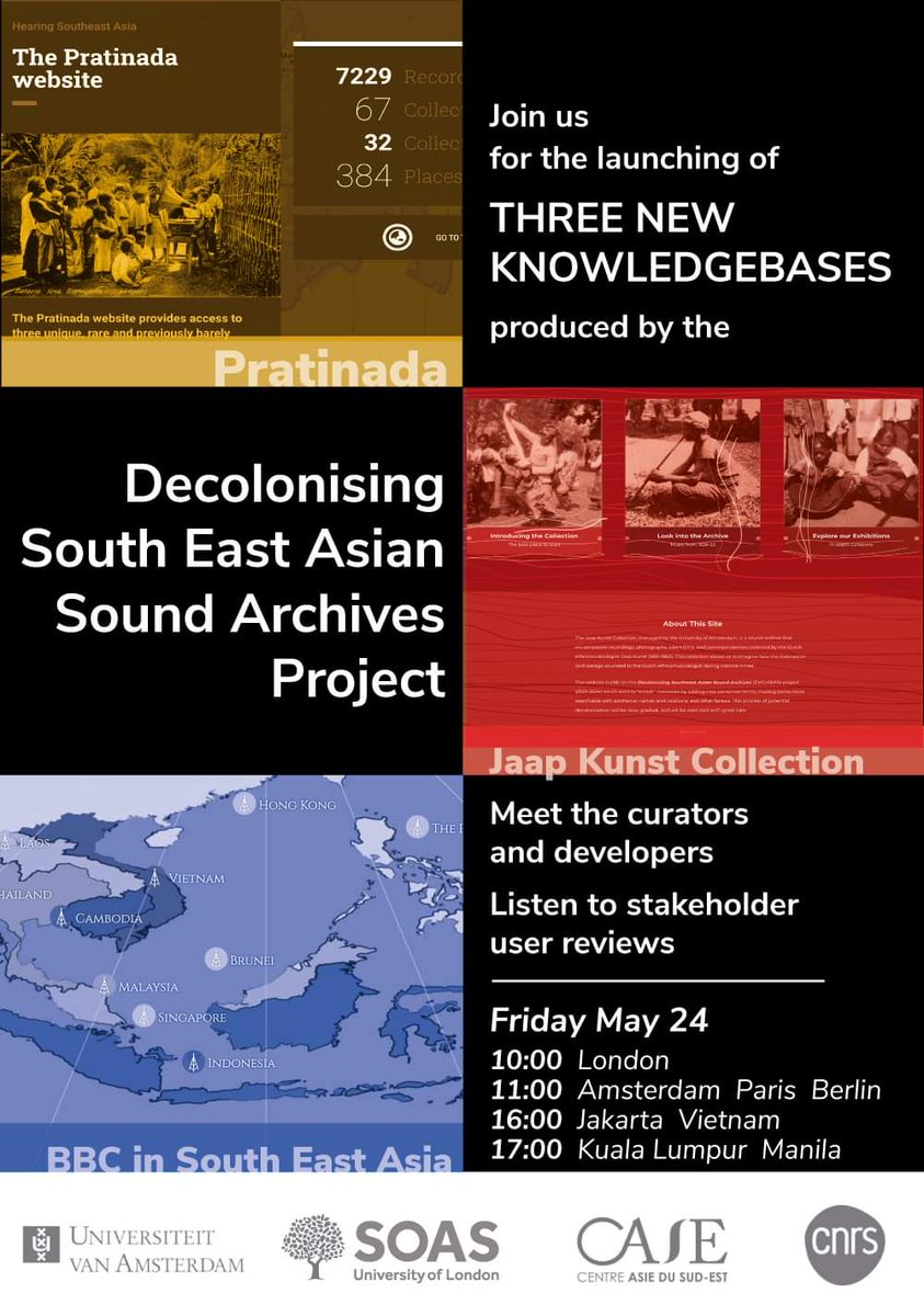 Humbled to have been part of the Decolonizing Southeast Asian Sound Archives (DeCoSEAS) for the past 3 years - DecoSEAS invites you to the launch of its three new websites/knowledgebases. To join the online event, please register via this page: soas.ac.uk/about/event/de…