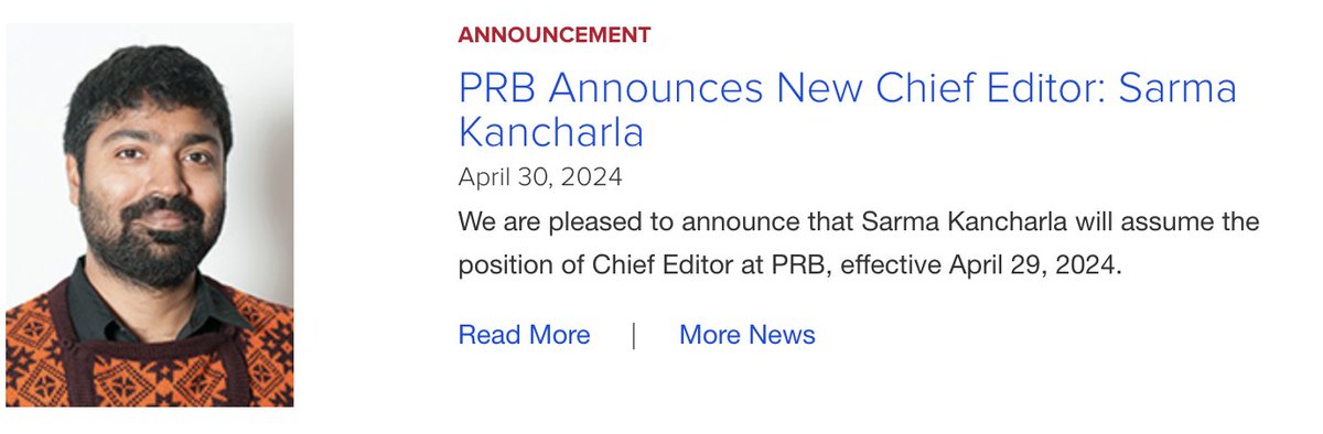 #PRBAnnouncement: Physical Review is pleased to announce our Chief Editor, Sarma Kancharla.

#physics #condmat @APSphysics