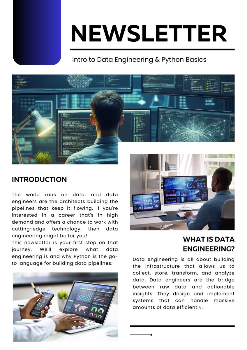 ehi_ughele's tweet image. Demystifying data engineering! This newsletter explores what it is, why Python is essential, and how to get started. #DataEngineering #PythonBasics