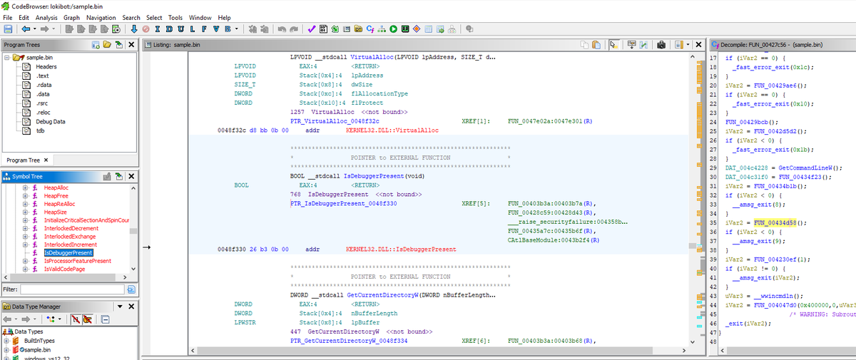 Afternoon everyone!🙂Playing around with Lokibot trojan this afternoon to relax. It had a IsDebuggerPresent function to exit if it detects xdbg etc. So fun!🙂Putting together a lesson plan for next Monday today as well. I will be teaching back at The Cyber Cossack school in…