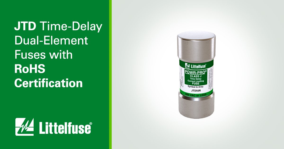 Our JTD Series fuses now include RoHS certification SKU options to help reduce the environmental effect and health impact of electronics. bit.ly/4aV7DjE #Littelfuse #JTDFuses #RoHS #ClassJFuses