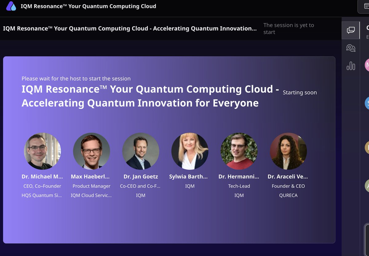 Starting now, join us for the @meetIQM Quantum Computer webinar! 👏🏻 Discover the IQM Resonance™, the cutting-edge cloud service designed to propel your quantum computing exploration and research endeavors. 💥 Join now 👇🏻 Click here: airmeet.com/e/ad4e1620-e53…
