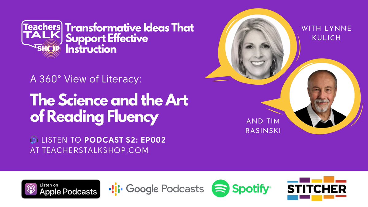 In this episode of the #TeachersTalkShop podcast, experts Tim Rasinski and Lynne Kulich share all the benefits of fluency mastery—automaticity and expression, but also improvement in word recognition, phonics, and comprehension. Listen Now→ hubs.ly/Q02vy6WB0