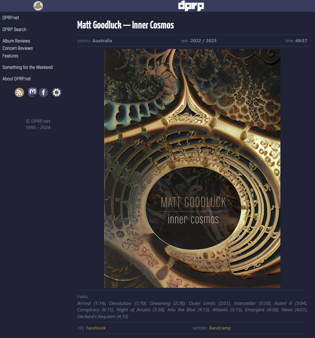 Congrats to Matt Goodluck for having Inner Cosmos spotlighted over on @dprpnet! You can read the review here: dprp.net/reviews/2024/0…, and pick up your copy of Inner Cosmos today! matt-goodluck.bandcamp.com/album/inner-co… #electronicmusic #berlinschool #progrock #PhysicalMedia