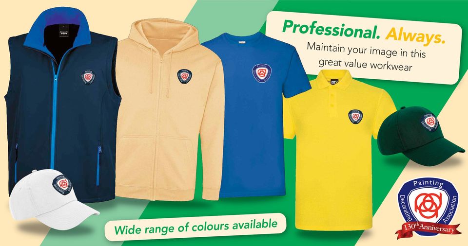 PDA MEMBERS - Update your workwear & create a smart & professional image to potential new customers. Check out the PDA branded workwear available in a wide range of colours and sizes by logging onto the the PDA store or contact Head Office. paintingdecoratingassociation.co.uk/pda-merchandis…