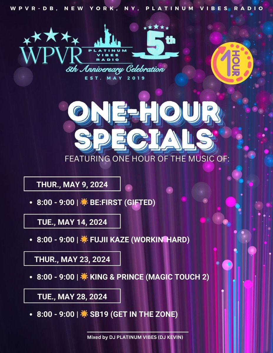 It's energy...it's live...it's Platinum Vibes! WPVR NYC presents a boommode list of upcoming 1-Hour programs scheduled for this month May 2024, the 5th Anniversary Month of Platinum Vibes Radio. Get ready for these shows featuring an hour of music by the following artists:…