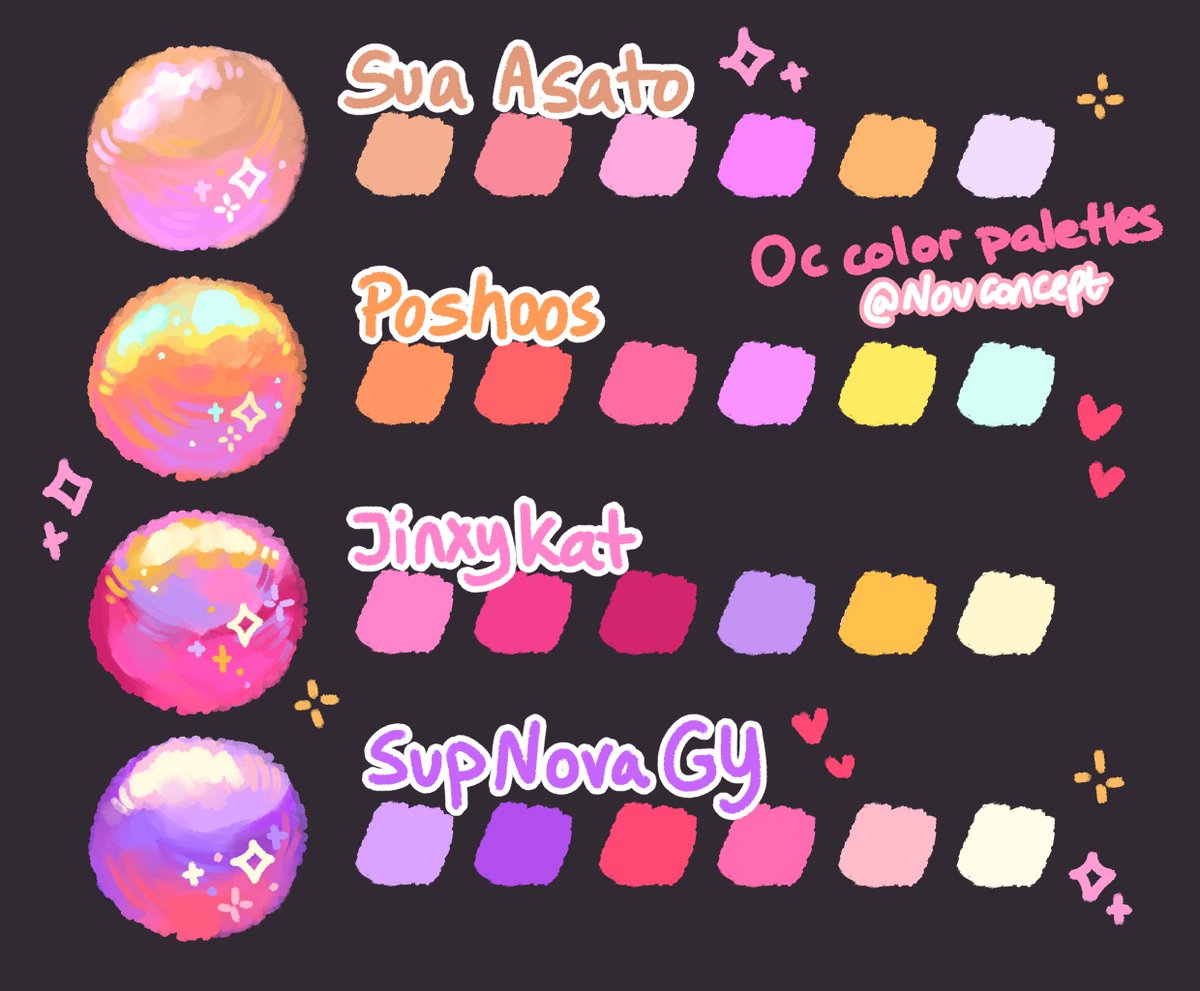 color palettes based on your ocs! 🩷💜✨ (purple-pink themed)