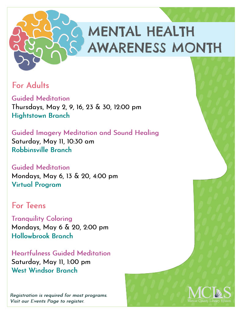 The library has thoughtful events in May focused on Mental Health Awareness Month. Check them out here and register on our Events page: eventkeeper.com/mars/xpages/m/… #mentalhealthawarenessmonth #mcls #njlibraries