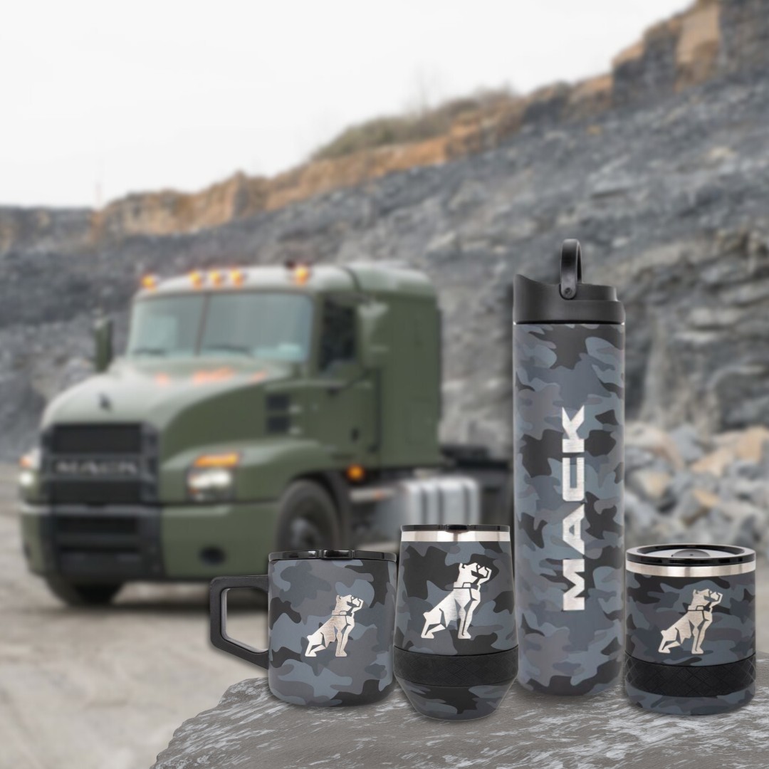 This #MilitaryAppreciationMonth, we extend our heartfelt gratitude to the brave men and women who protect our freedom. Let's raise a toast to our troops with our Mack black camo thermos collection. Available on MackShop.com. #MackSalutes 🙏