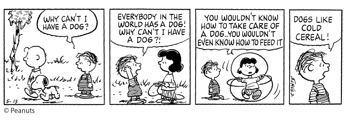 📚[PEANUTS DICTIONARY #642]📚

本日のフレーズ「YOU WOULDN’T KNOW HOW TO TAKE CARE OF A DOG…」(1996年5月13日)

世話の仕方を知らないでしょ？

#zipfm #PEANUTS #まぎじゃむ #PD #スヌーピーえいご #snoopy