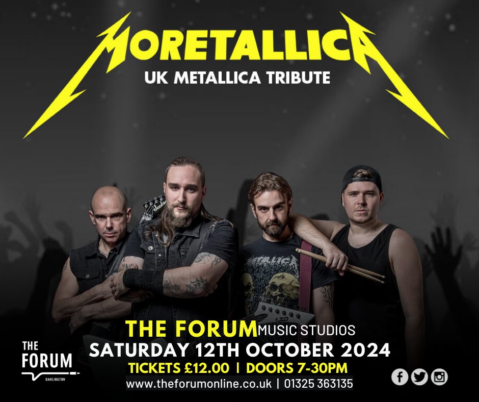 @Moretallica are here rocking our stage for a first time visit Saturday on 12th October, paying homage to 'Metal Legends' Metallica🤘😈🤘 #wecantwait 🤪
ℹ️tinyurl.com/moretallica
@lovedarlouk @whatsonne @darloforculture