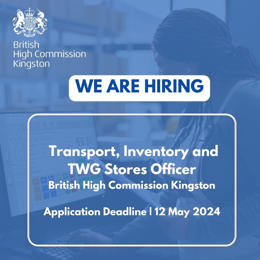 We are hiring!🇬🇧🇯🇲 📌 We are looking to recruit an energetic team player with strong customer service, administrative and organisational skills to join our team as Transport, Inventory and TWG Stores Officer. Apply via the following link: shorturl.at/dtFGM